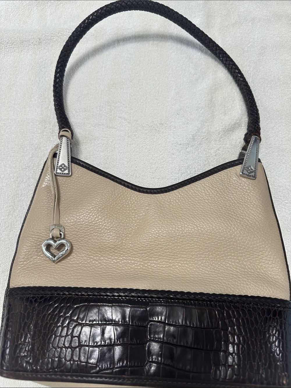 Brighton Cream and Dark Brown Two-Tone Shoulder Bag with Heart Charm